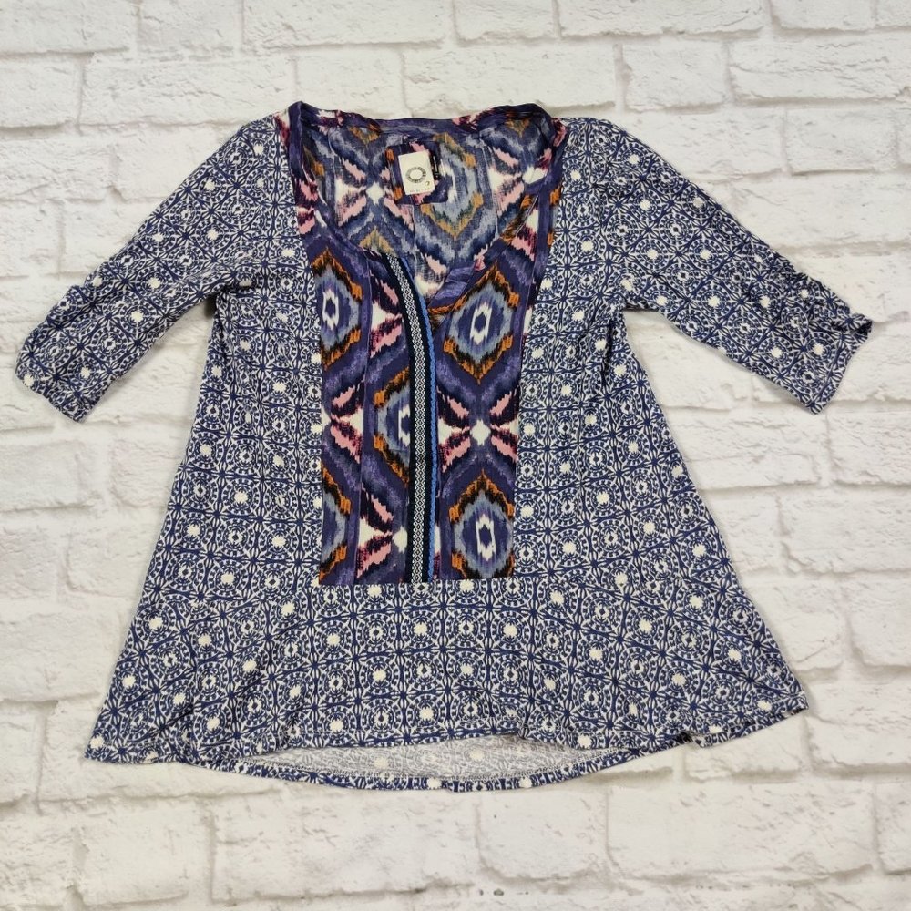 Akemi + Kin Anthropologie womens notch neck shirt blue purple boho preppy sz S